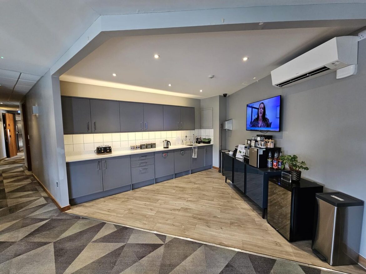 Shared kitchen and refreshment area at Prama House, Oxford