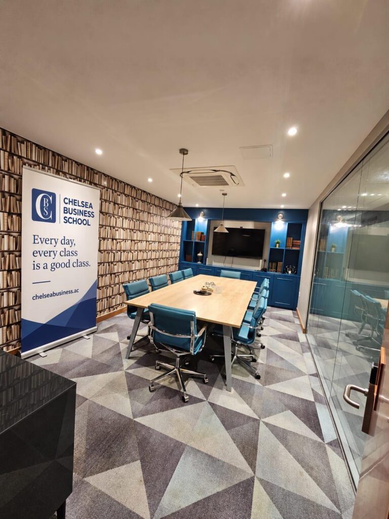 Chelsea Business School meeting room with boardroom table, Oxford